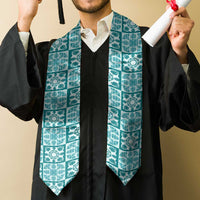 Cyan Palaka Quilt Hawaii Graduation Stole Hawaiian Tropical Monstera Sea Turtle LT14 - Polynesian Pride