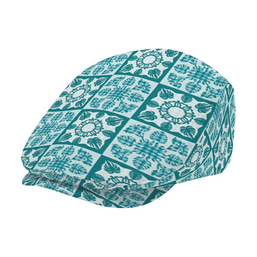 Cyan Palaka Quilt Hawaii Jeff Hat Hawaiian Tropical Monstera Sea Turtle LT14 - Polynesian Pride