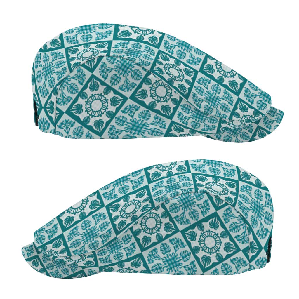 Cyan Palaka Quilt Hawaii Jeff Hat Hawaiian Tropical Monstera Sea Turtle LT14 - Polynesian Pride