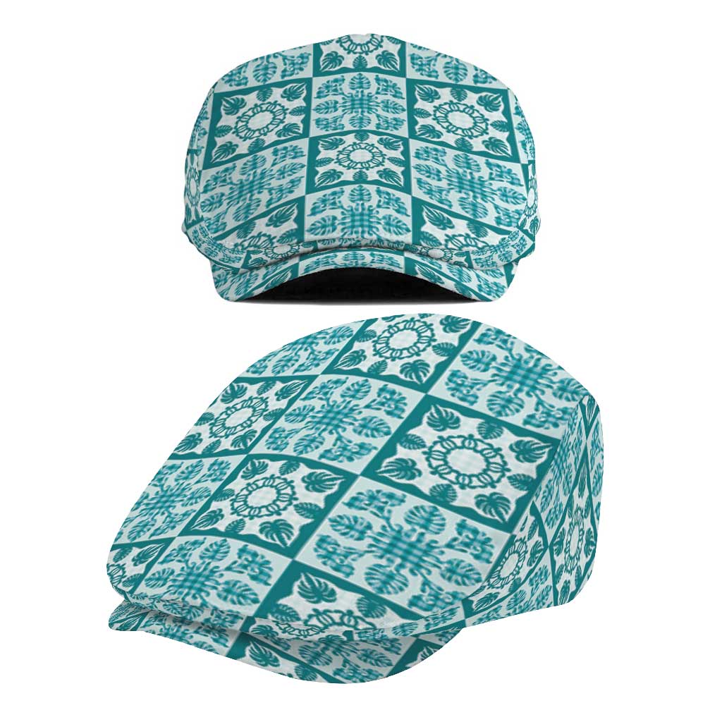 Cyan Palaka Quilt Hawaii Jeff Hat Hawaiian Tropical Monstera Sea Turtle LT14 - Polynesian Pride