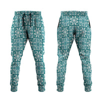 Cyan Palaka Quilt Hawaii Jogger Pants Hawaiian Tropical Monstera Sea Turtle LT14 Cyan - Polynesian Pride