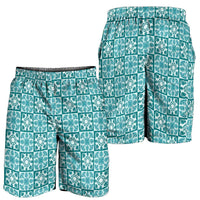 Cyan Palaka Quilt Hawaii Shorts for Men Hawaiian Tropical Monstera Sea Turtle LT14 - Polynesian Pride