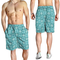 Cyan Palaka Quilt Hawaii Shorts for Men Hawaiian Tropical Monstera Sea Turtle LT14 - Polynesian Pride