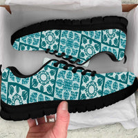 Cyan Palaka Quilt Hawaii Sneakers Hawaiian Tropical Monstera Sea Turtle LT14 Cyan - Polynesian Pride