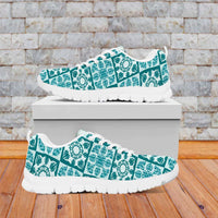 Cyan Palaka Quilt Hawaii Sneakers Hawaiian Tropical Monstera Sea Turtle LT14 Cyan - Polynesian Pride
