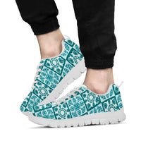 Cyan Palaka Quilt Hawaii Sneakers Hawaiian Tropical Monstera Sea Turtle LT14 - Polynesian Pride
