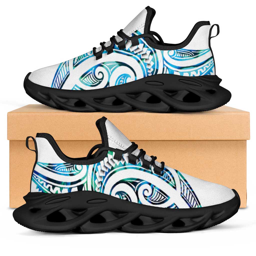 Cyan White New Zealand Puhoro Ta Moko Clunky Sneakers LT14 White - Polynesian Pride