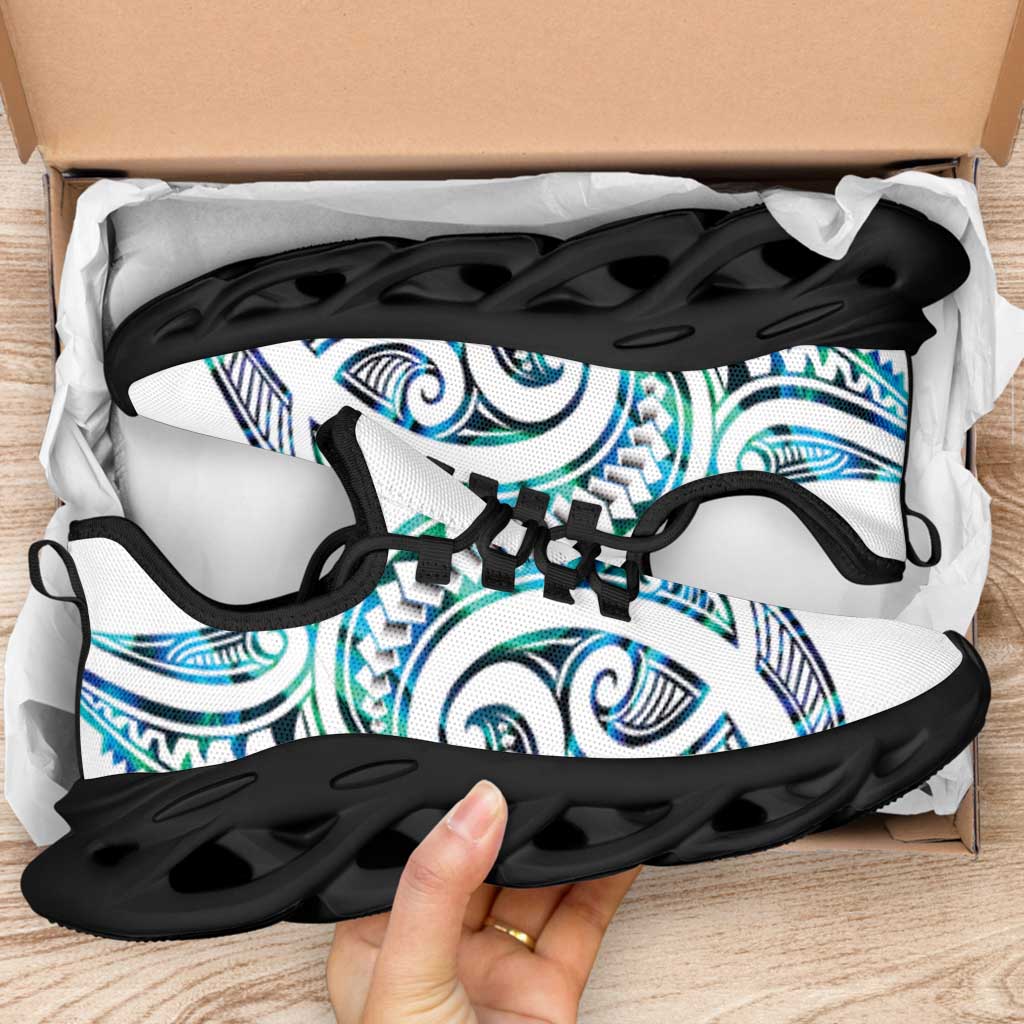 Cyan White New Zealand Puhoro Ta Moko Clunky Sneakers LT14 - Polynesian Pride