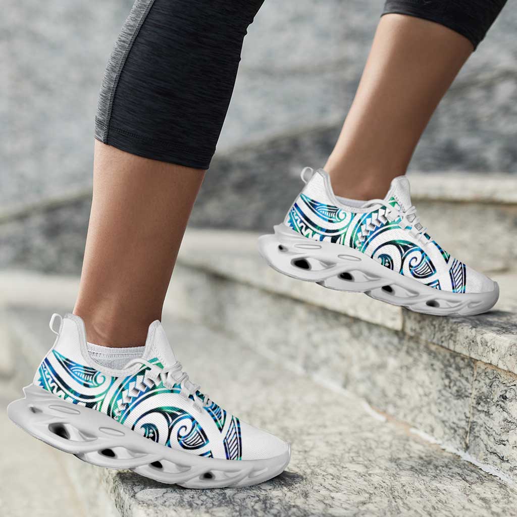 Cyan White New Zealand Puhoro Ta Moko Clunky Sneakers LT14 - Polynesian Pride