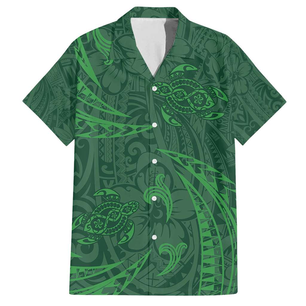 Polynesian Tribal Green Family Matching Off Shoulder Maxi Dress and Hawaiian Shirt Turtle Tattoo LT05