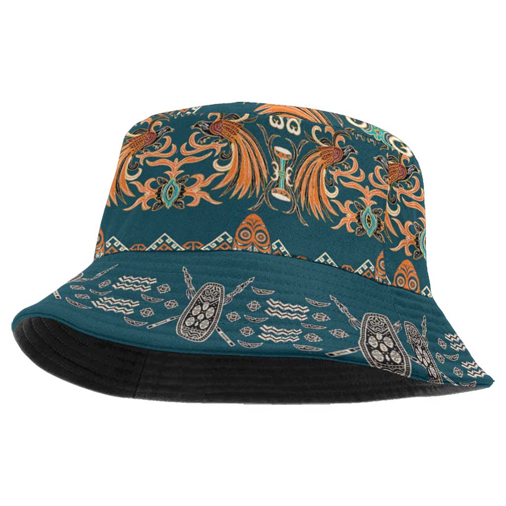 Dark Cyan Blue Batik Papua-inspired Pattern Bucket Hat - Polynesian Pride
