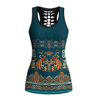 Dark Cyan Blue Batik Papua-inspired Pattern Hollow Tank Top - Polynesian Pride