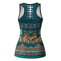 Dark Cyan Blue Batik Papua-inspired Pattern Hollow Tank Top - Polynesian Pride