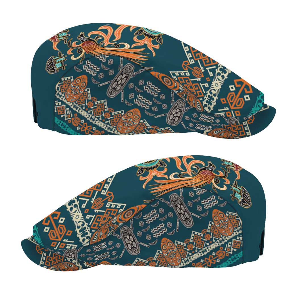 Dark Cyan Blue Batik Papua-inspired Pattern Jeff Hat - Polynesian Pride