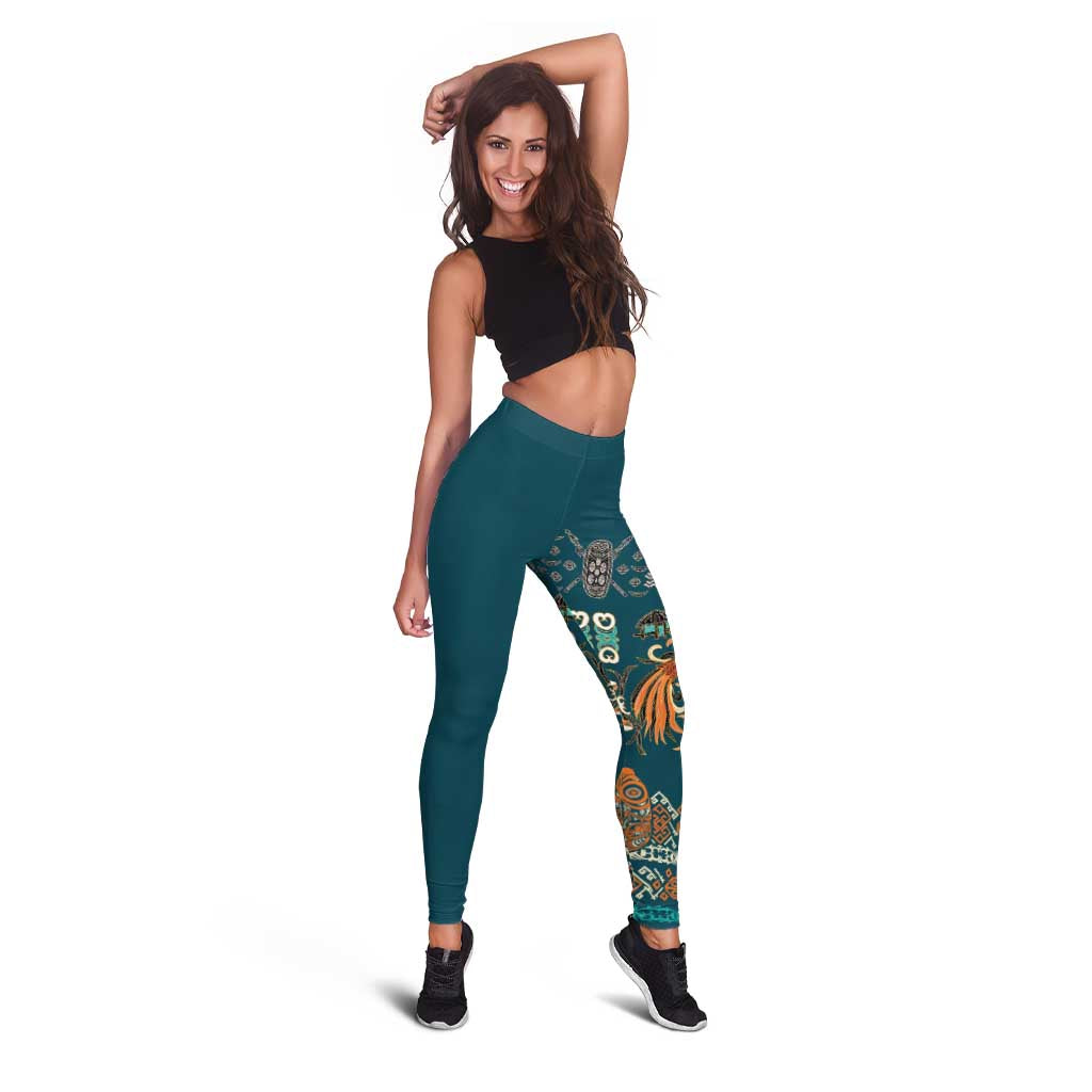 Dark Cyan Blue Batik Papua-inspired Pattern Leggings - Polynesian Pride