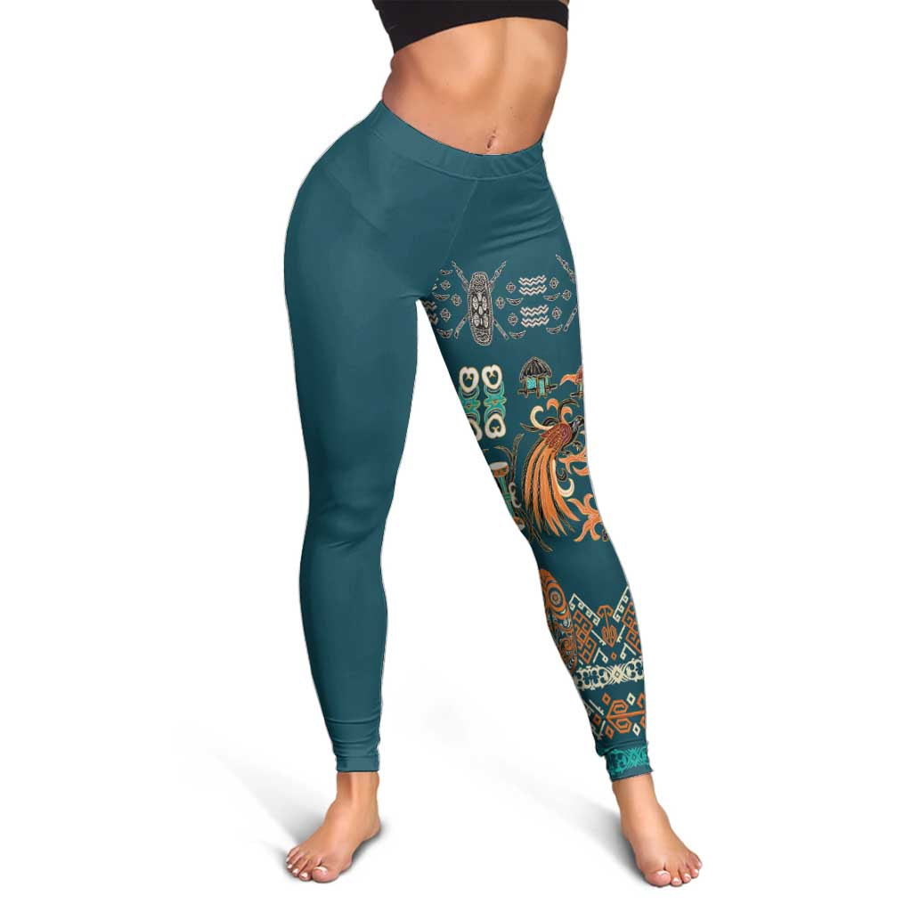 Dark Cyan Blue Batik Papua-inspired Pattern Leggings - Polynesian Pride