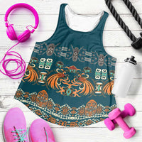 Dark Cyan Blue Batik Papua-inspired Pattern Women Racerback Tank - Polynesian Pride