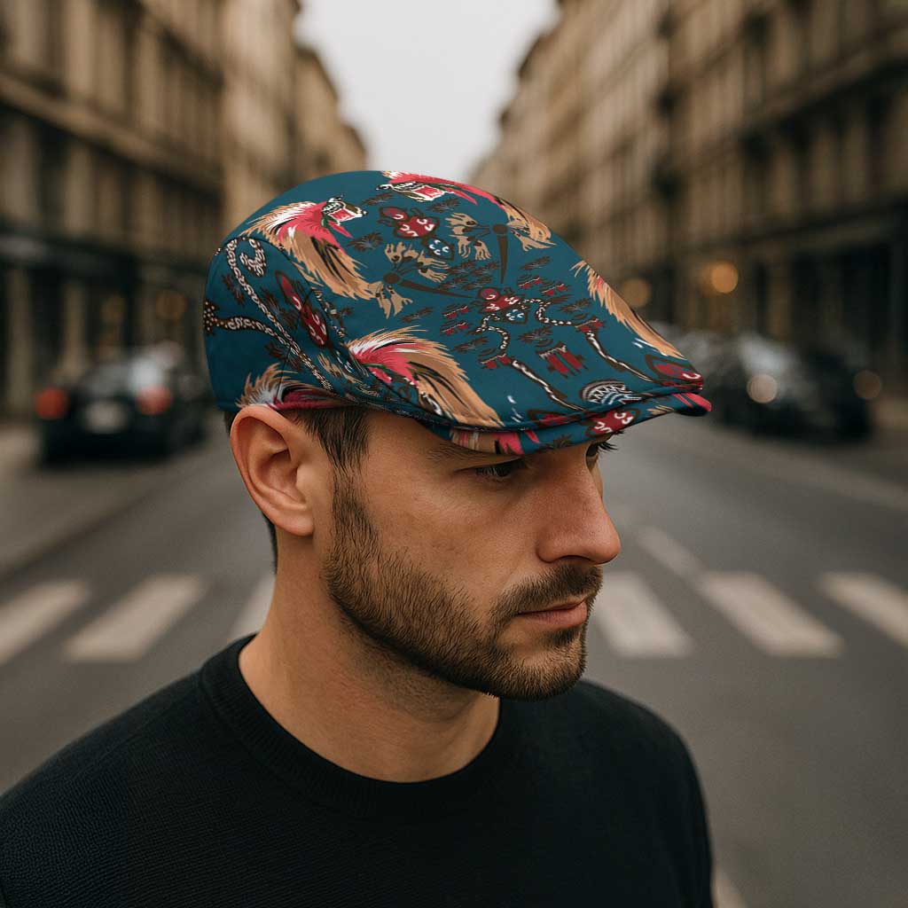 Dark Cyan Blue Bird of Batik Papua Jeff Hat Exotic Natural Wealth of Papua - Polynesian Pride