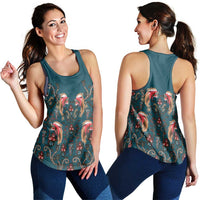Dark Cyan Blue Bird of Batik Papua Women Racerback Tank Exotic Natural Wealth of Papua - Polynesian Pride