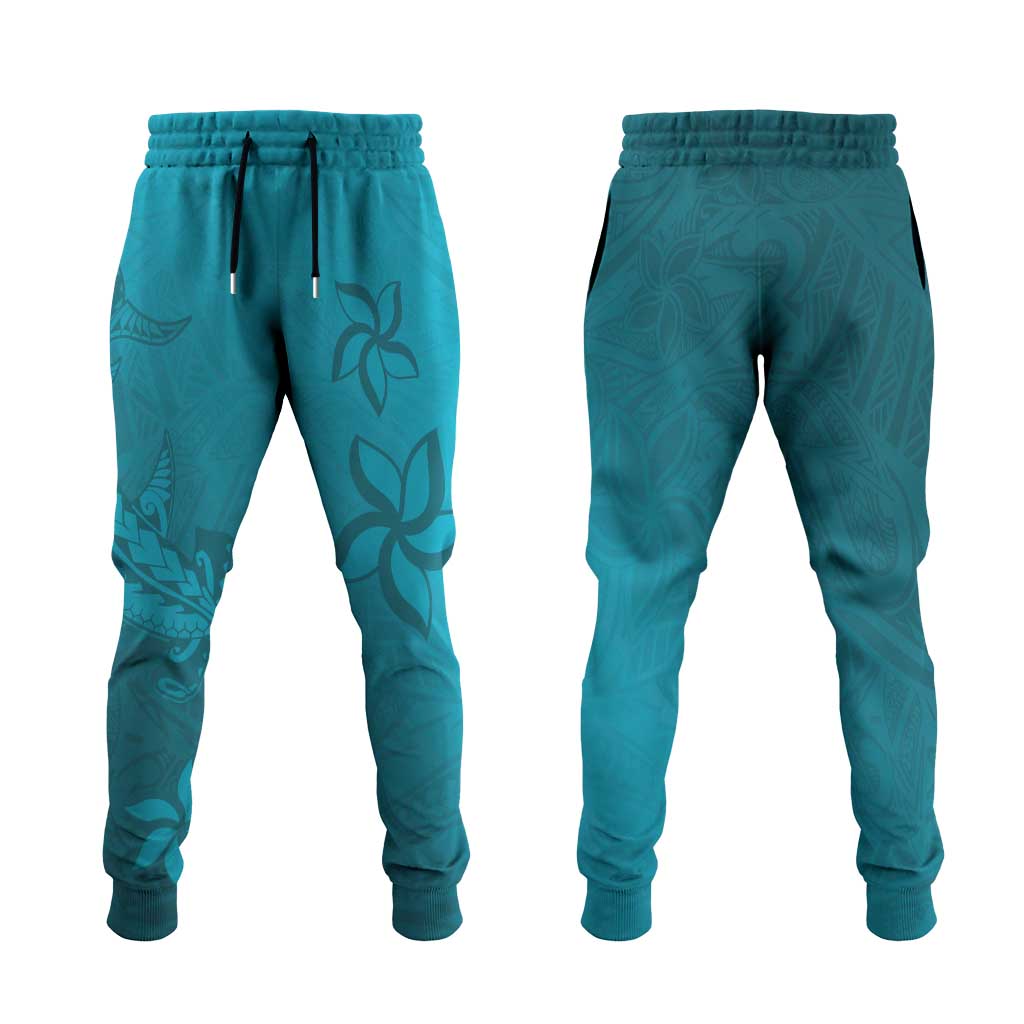 Dark Cyan Gradient Polynesia Jogger Pants Hawaiian Tribal Hammerhead Shark Tattoo - Polynesian Pride