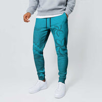 Dark Cyan Gradient Polynesia Jogger Pants Hawaiian Tribal Hammerhead Shark Tattoo - Polynesian Pride