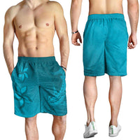 Dark Cyan Gradient Polynesia Shorts for Men Hawaiian Tribal Hammerhead Shark Tattoo LT14 - Polynesian Pride