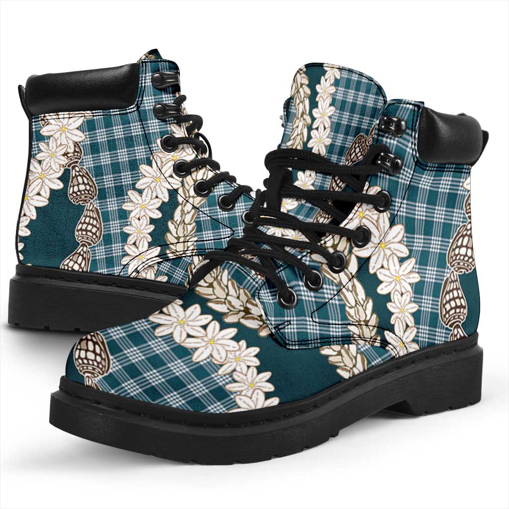 Dark Cyan Hawaii Tiare and Shell Lei All Season Boots Hawaiian Palaka Luxury Vibes - Polynesian Pride