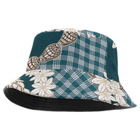 Dark Cyan Hawaii Tiare and Shell Lei Bucket Hat Hawaiian Palaka Luxury Vibes - Polynesian Pride