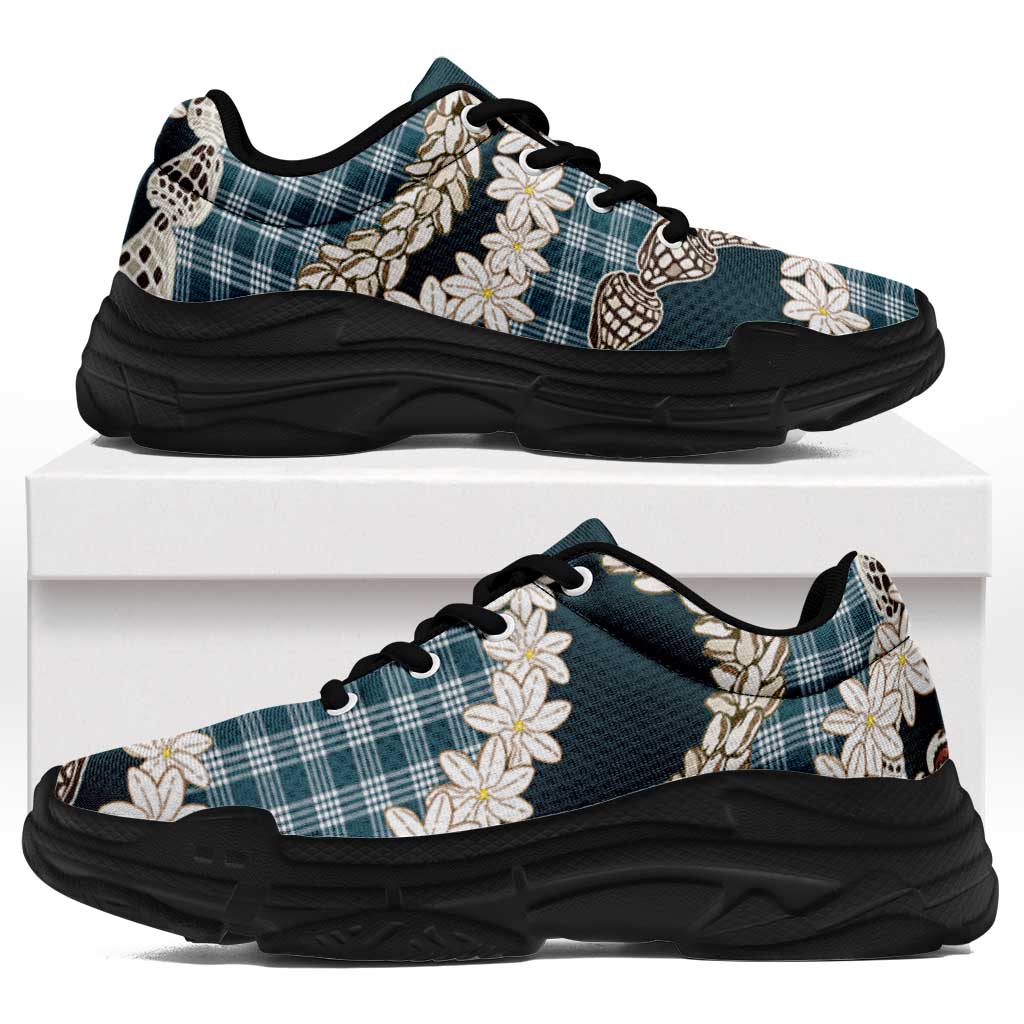 Dark Cyan Hawaii Tiare and Shell Lei Chunky Sneakers Hawaiian Palaka Luxury Vibes - Polynesian Pride