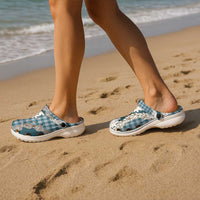 Dark Cyan Hawaii Tiare and Shell Lei Clogs Shoes Hawaiian Palaka Luxury Vibes - Polynesian Pride