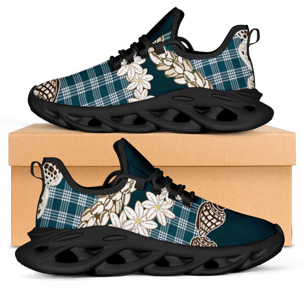 Dark Cyan Hawaii Tiare and Shell Lei Clunky Sneakers Hawaiian Palaka Luxury Vibes - Polynesian Pride