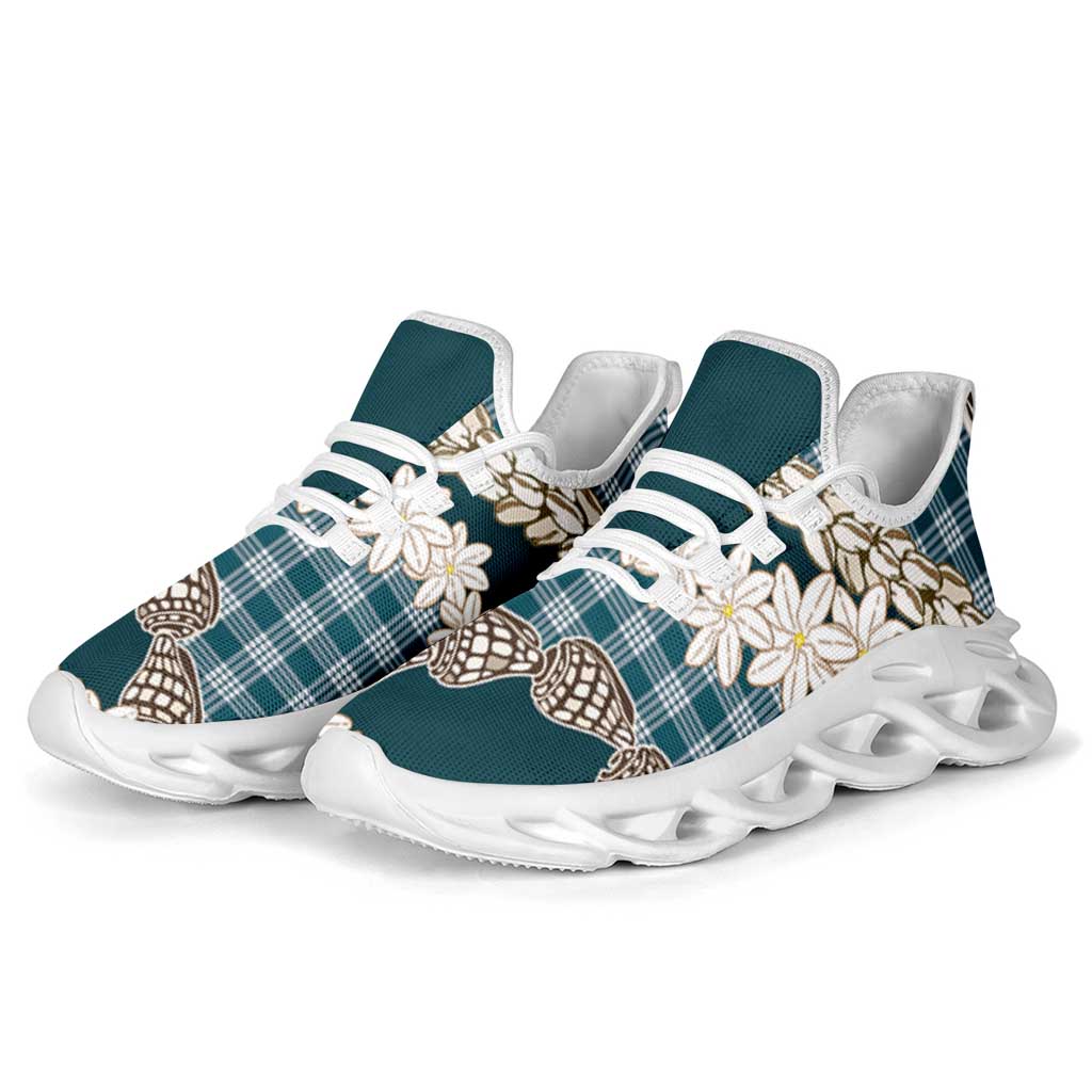Dark Cyan Hawaii Tiare and Shell Lei Clunky Sneakers Hawaiian Palaka Luxury Vibes - Polynesian Pride