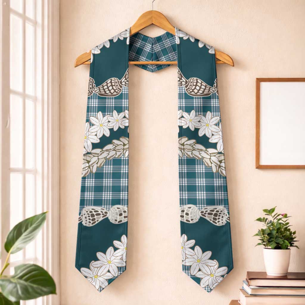 Dark Cyan Hawaii Tiare and Shell Lei Graduation Stole Hawaiian Palaka Luxury Vibes LT14 One Size Dark Cyan - Polynesian Pride