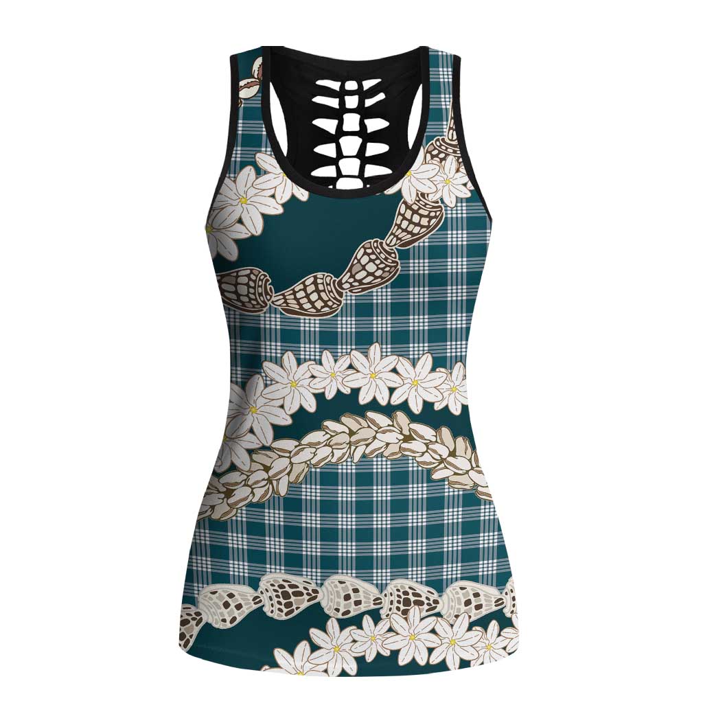 Dark Cyan Hawaii Tiare and Shell Lei Hollow Tank Top Hawaiian Palaka Luxury Vibes LT14 Female Dark Cyan - Polynesian Pride