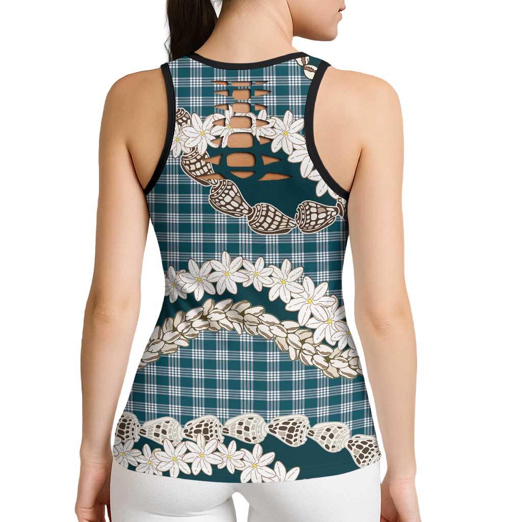 Dark Cyan Hawaii Tiare and Shell Lei Hollow Tank Top Hawaiian Palaka Luxury Vibes LT14 - Polynesian Pride