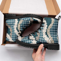 Dark Cyan Hawaii Tiare and Shell Lei Leather Boots Hawaiian Palaka Luxury Vibes - Polynesian Pride