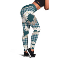 Dark Cyan Hawaii Tiare and Shell Lei Leggings Hawaiian Palaka Luxury Vibes - Polynesian Pride
