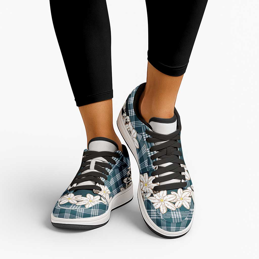 Dark Cyan Hawaii Tiare and Shell Lei Low Sneakers Hawaiian Palaka Luxury Vibes - Polynesian Pride