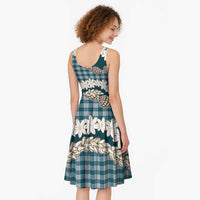 Dark Cyan Hawaii Tiare and Shell Lei Midi Dress Hawaiian Palaka Luxury Vibes - Polynesian Pride