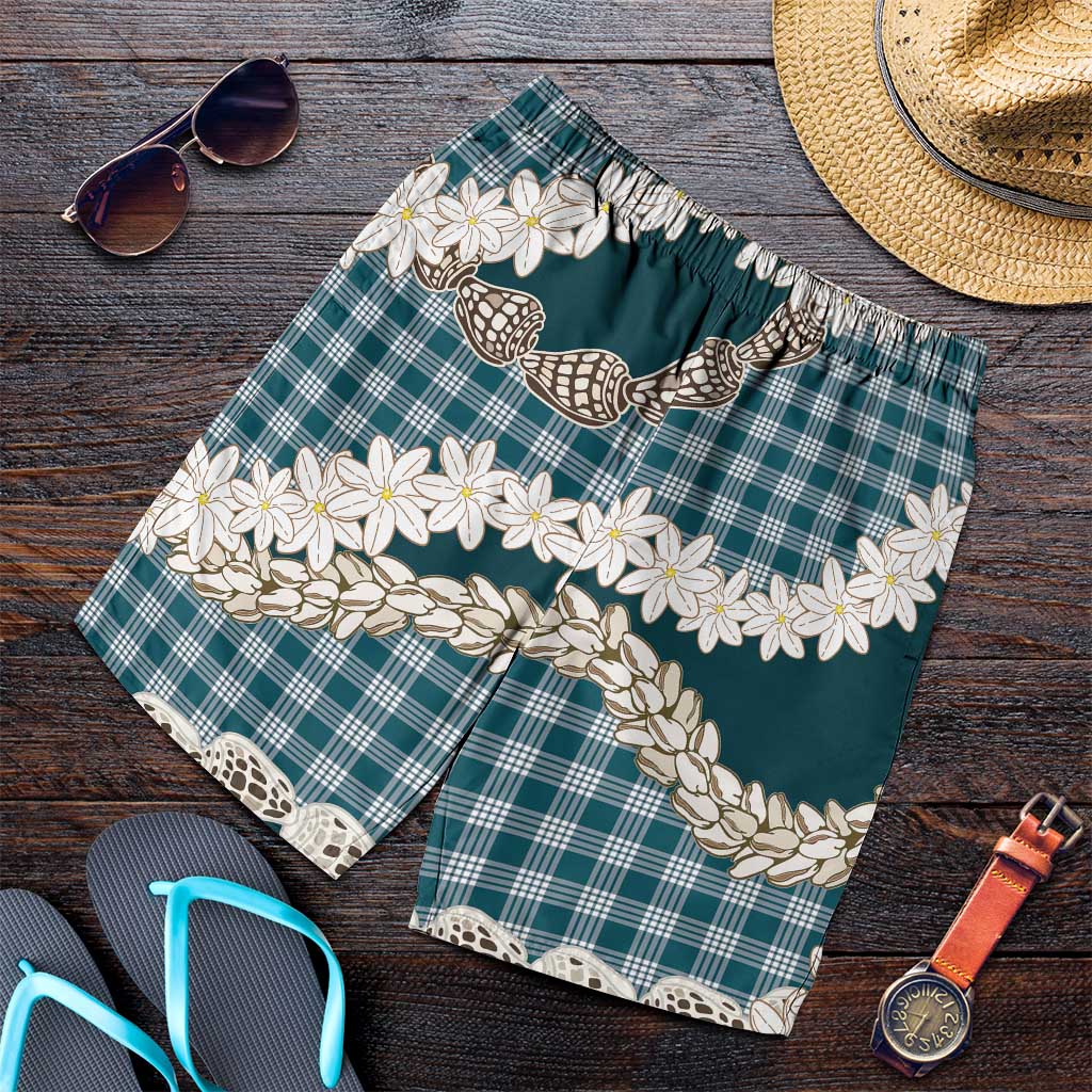 Dark Cyan Hawaii Tiare and Shell Lei Shorts for Men Hawaiian Palaka Luxury Vibes LT14 Dark Cyan - Polynesian Pride