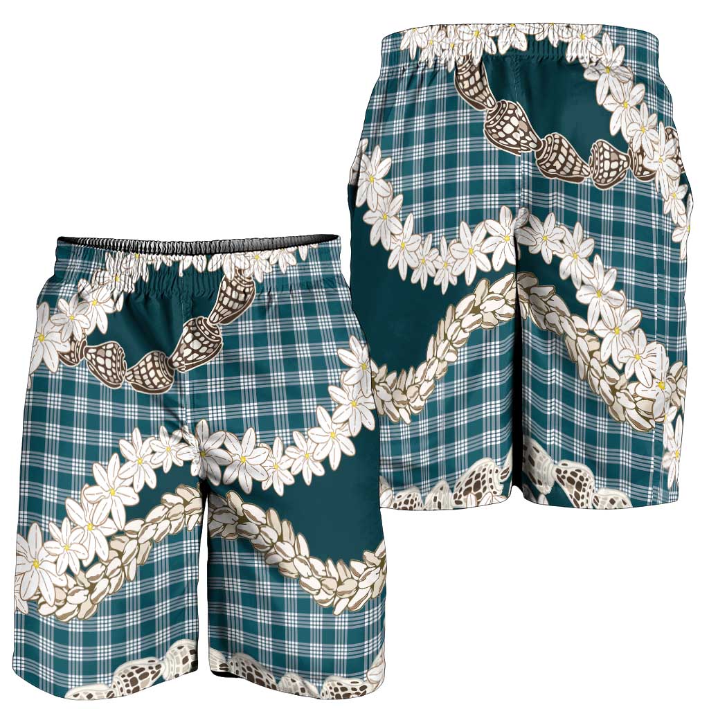 Dark Cyan Hawaii Tiare and Shell Lei Shorts for Men Hawaiian Palaka Luxury Vibes LT14 - Polynesian Pride