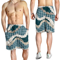 Dark Cyan Hawaii Tiare and Shell Lei Shorts for Men Hawaiian Palaka Luxury Vibes LT14 - Polynesian Pride