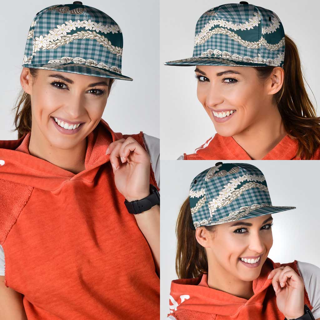 Dark Cyan Hawaii Tiare and Shell Lei Snapback Cap Hawaiian Palaka Luxury Vibes - Polynesian Pride