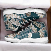 Dark Cyan Hawaii Tiare and Shell Lei Sneakers J11 Hawaiian Palaka Luxury Vibes - Polynesian Pride