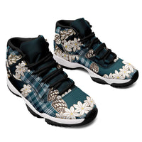 Dark Cyan Hawaii Tiare and Shell Lei Sneakers J11 Hawaiian Palaka Luxury Vibes - Polynesian Pride