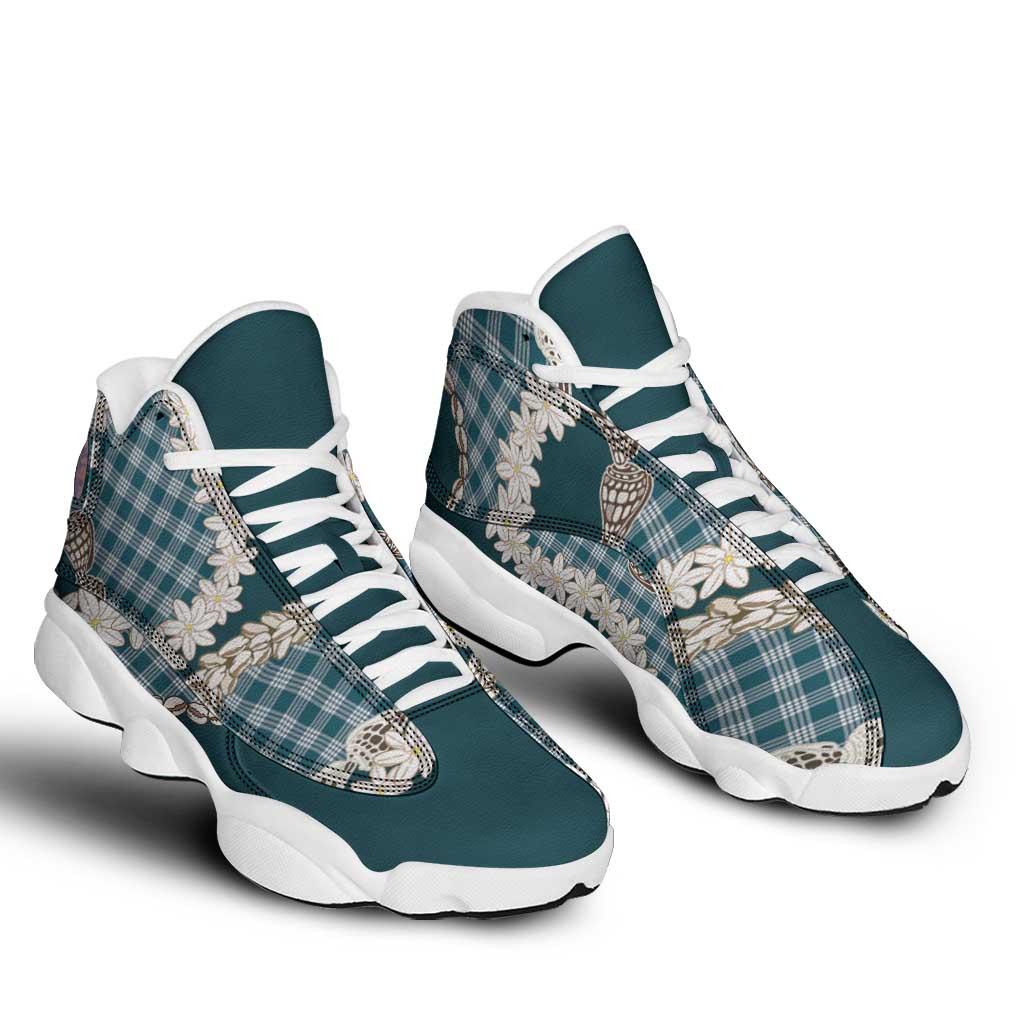 Dark Cyan Hawaii Tiare and Shell Lei Sneakers J13 Hawaiian Palaka Luxury Vibes - Polynesian Pride