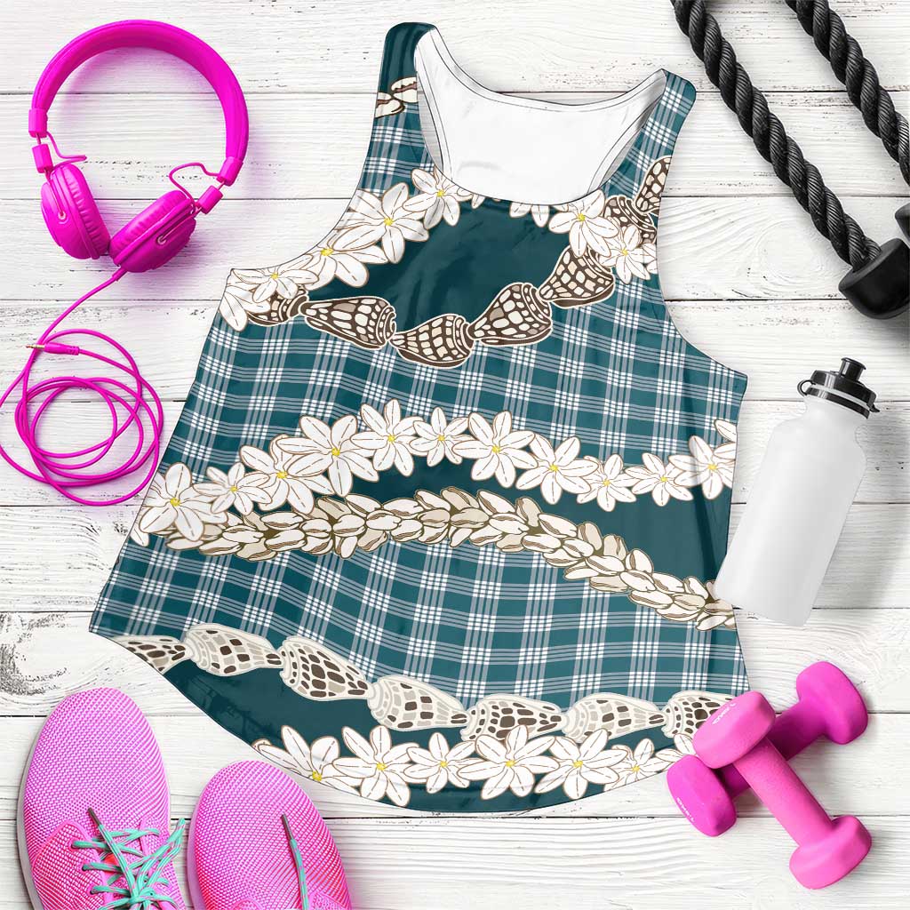 Dark Cyan Hawaii Tiare and Shell Lei Women Racerback Tank Hawaiian Palaka Luxury Vibes LT14 Dark Cyan - Polynesian Pride
