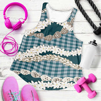 Dark Cyan Hawaii Tiare and Shell Lei Women Racerback Tank Hawaiian Palaka Luxury Vibes LT14 Dark Cyan - Polynesian Pride