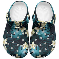 Dark Cyan Tropical Hawaii Clogs Shoes Seamless Monstera Plumeria Hawaiian Pattern - Polynesian Pride