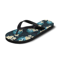 Dark Cyan Tropical Hawaii Flip Flops Seamless Monstera Plumeria Hawaiian Pattern - Polynesian Pride
